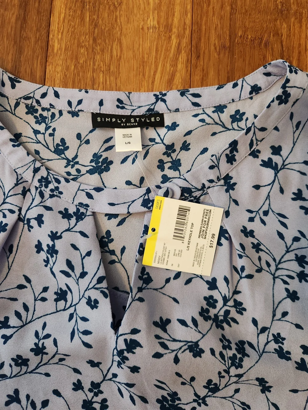 New Simply Styled Womens Light Blue/purple Floral 3/4 Sleeve Blouse Shirt, Large